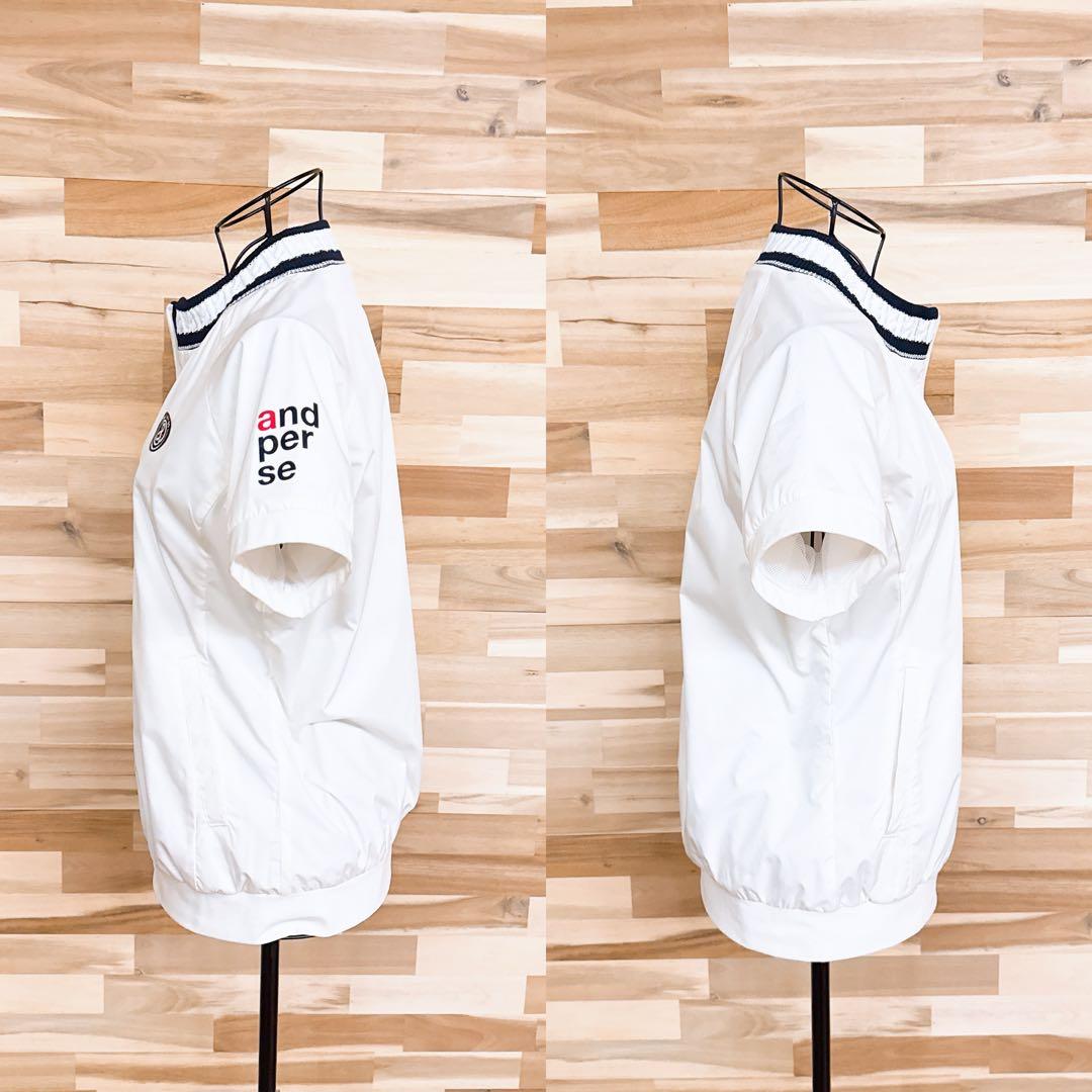【アンパスィ】ゴルフ ジップアップ ニット襟 半袖Tシャツ 内側メッシュ M 白