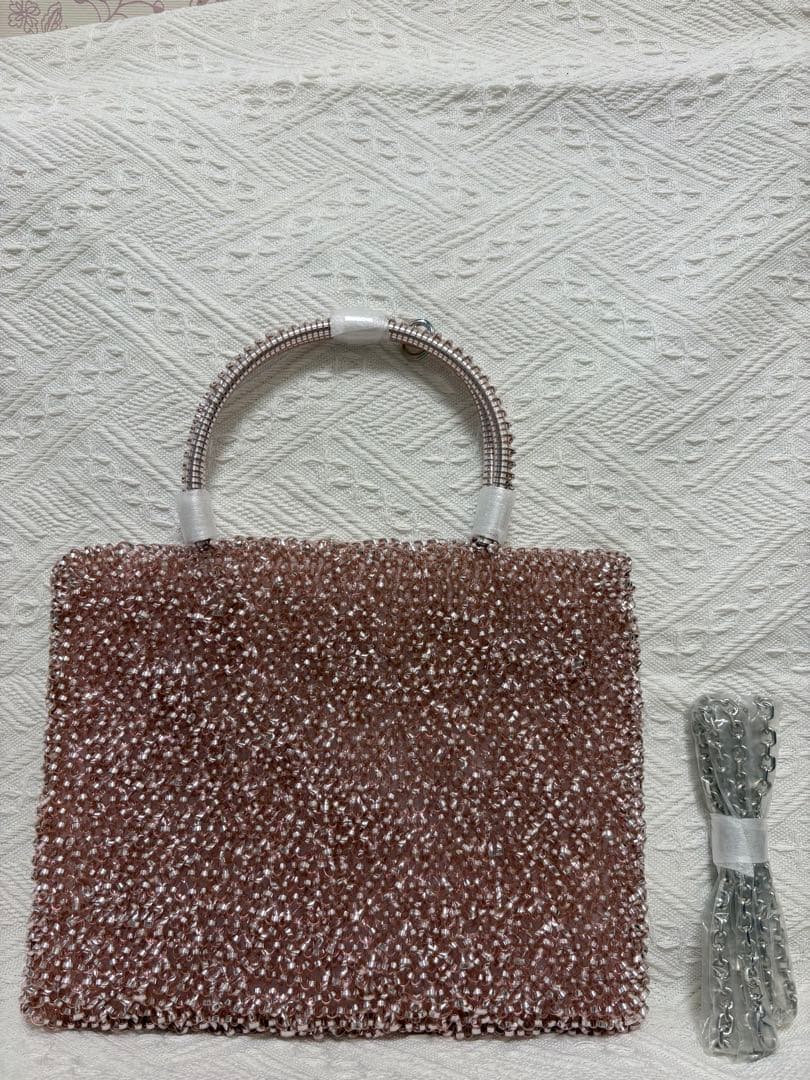 即日発送キラキラ　ワイヤーバッグ ショルダーバッグ　薄ピンク　25cmx20cm