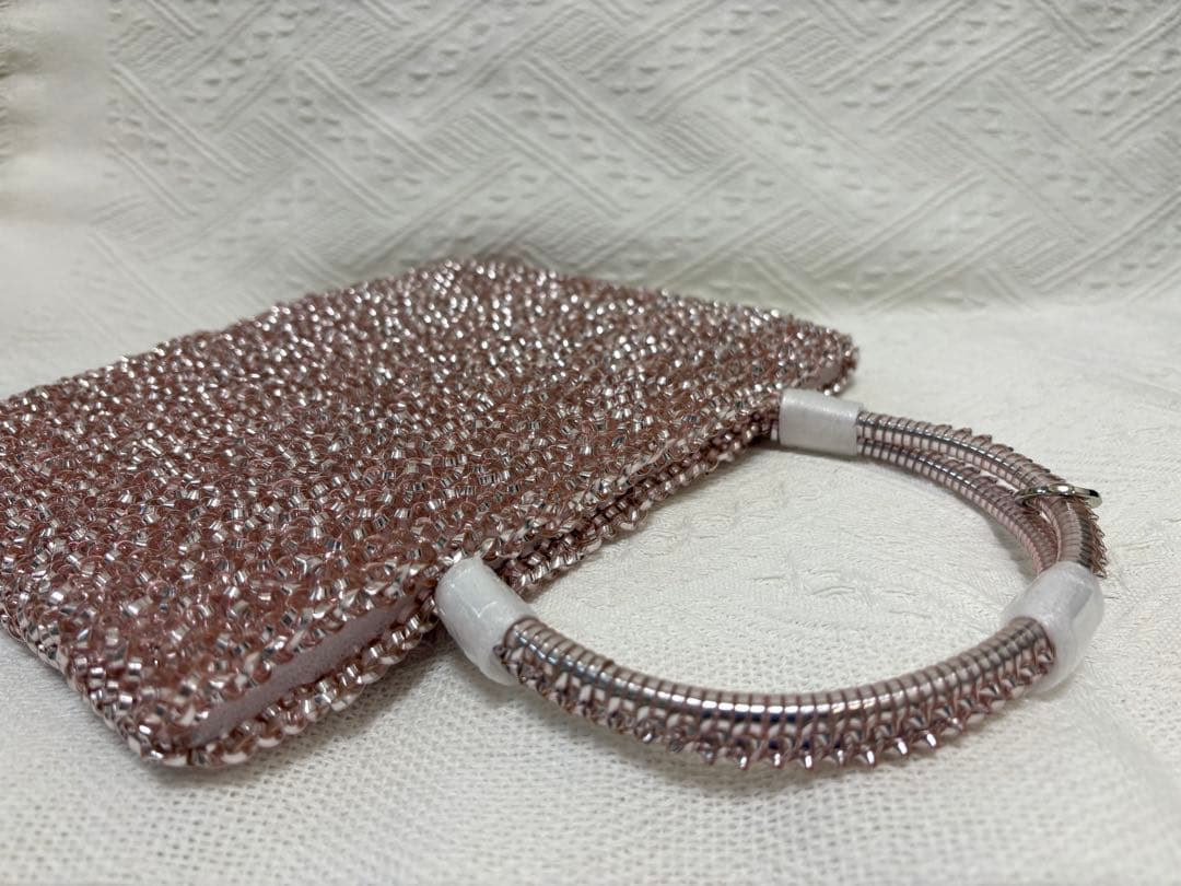 即日発送キラキラ　ワイヤーバッグ ショルダーバッグ　薄ピンク　25cmx20cm