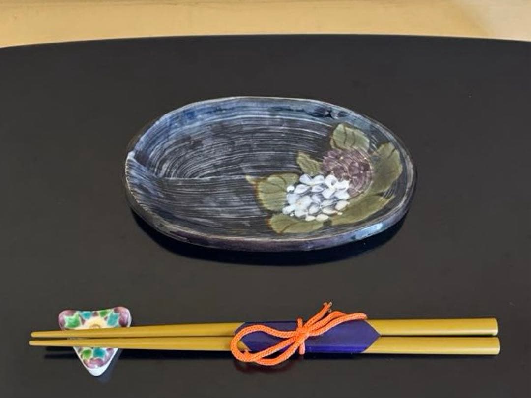 か*ん様 和食器 京焼 陶葊 土渕陶あん 楕円皿 貫入陶器 紫陽花 5枚セット