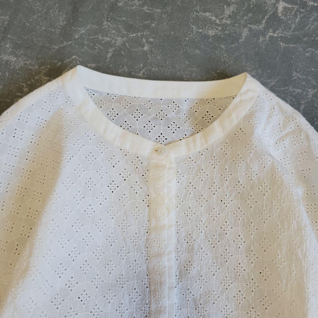 サリースコット カットワーク刺繍ブラウス 綿100％ M バンドカラー