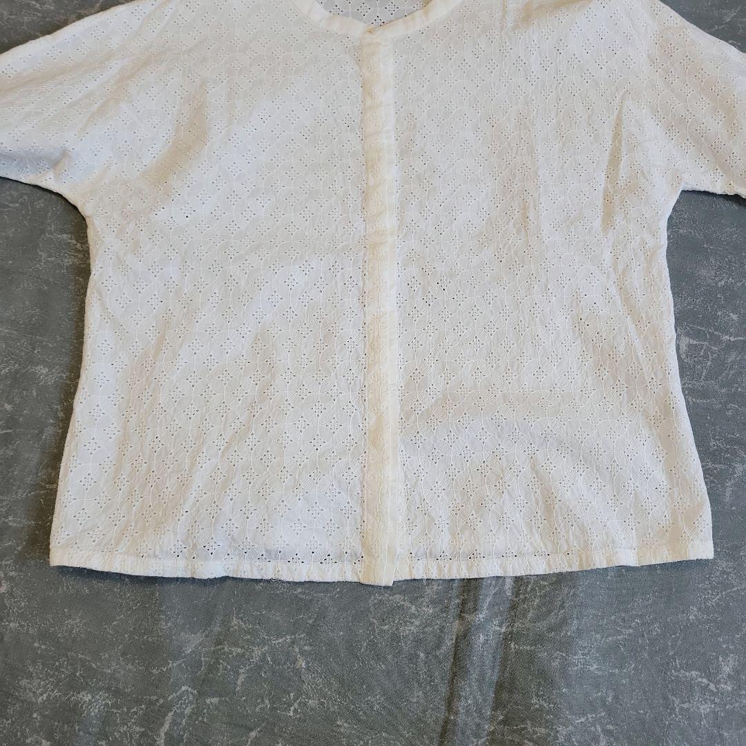 サリースコット カットワーク刺繍ブラウス 綿100％ M バンドカラー