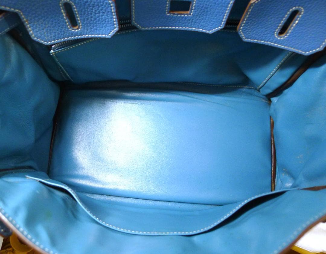 【人気モデル】ブルーレザー＆生成りキャンバスBAG35㎝（キー＆クシュレット付）