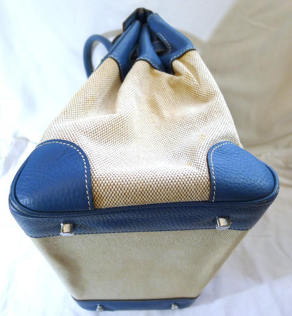 【人気モデル】ブルーレザー＆生成りキャンバスBAG35㎝（キー＆クシュレット付）