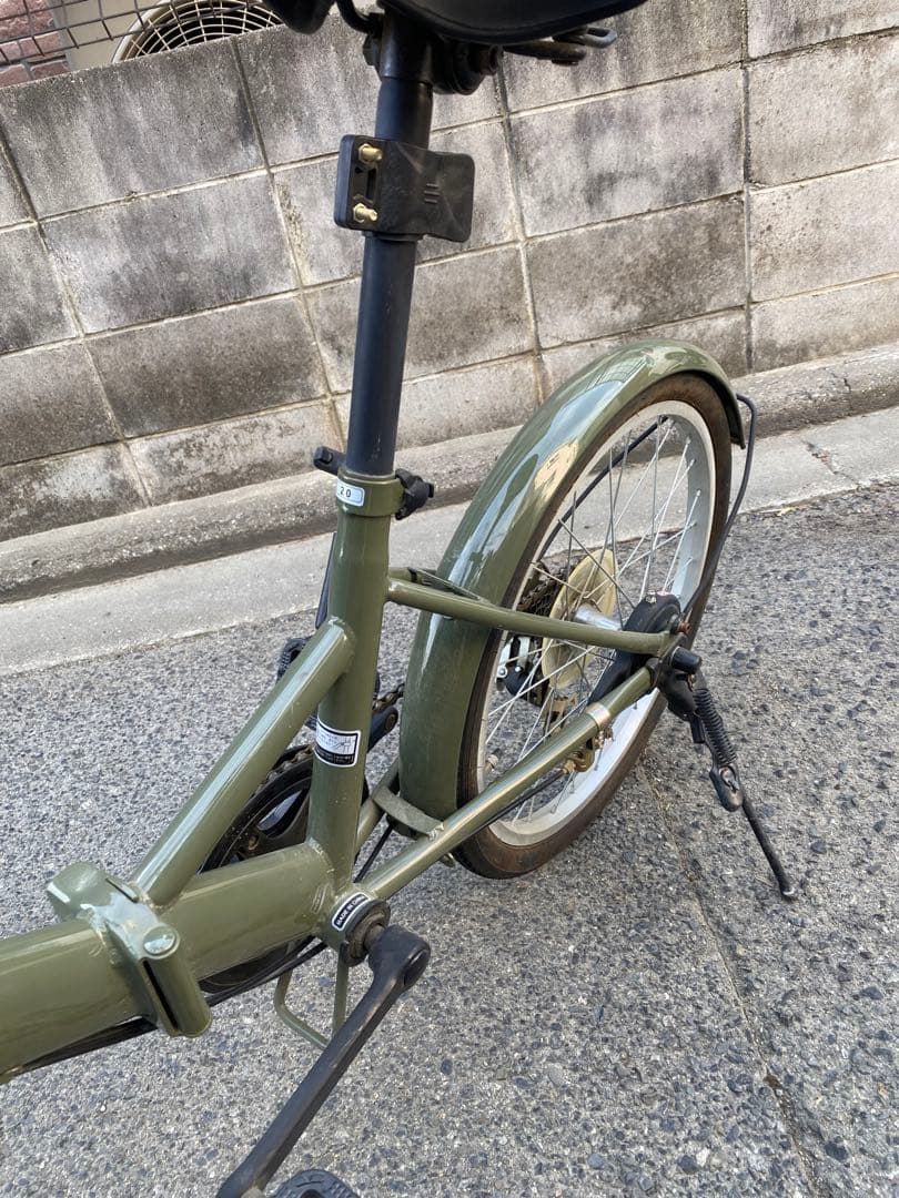 折りたたみ自転車 オリーブグリーン バスケット付き　引き取り限定