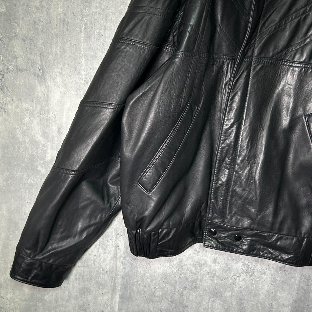 希少 カナダ製 ラムレザージャケット 黒 ステッチデザイン 肩パッドなし