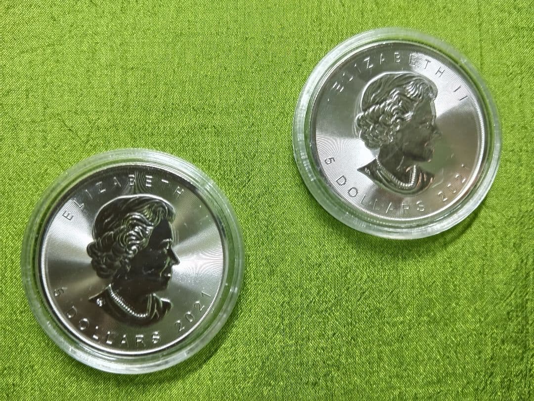 カナダ 2021年1オンスメ―プルリ―フ銀貨 クリアケ―ス入り ２枚