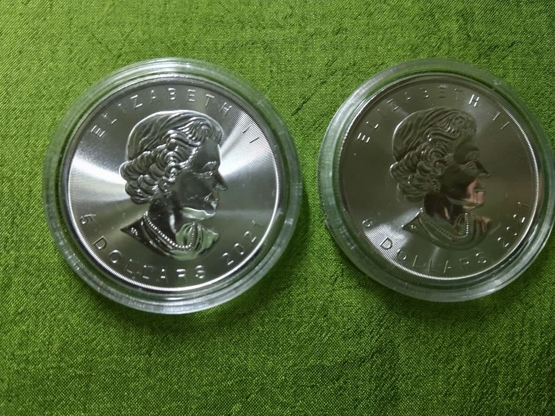 カナダ 2021年1オンスメ―プルリ―フ銀貨 クリアケ―ス入り ２枚