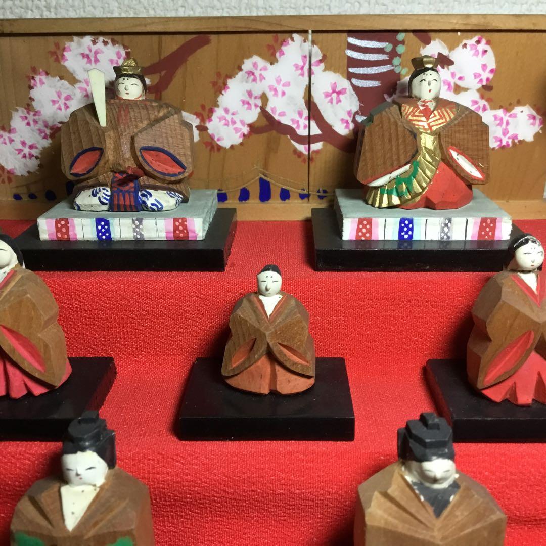 ミニ雛人形◆一刀彫◆ビンテージ 段飾り 木彫 伝統工芸 雛段 5段飾り