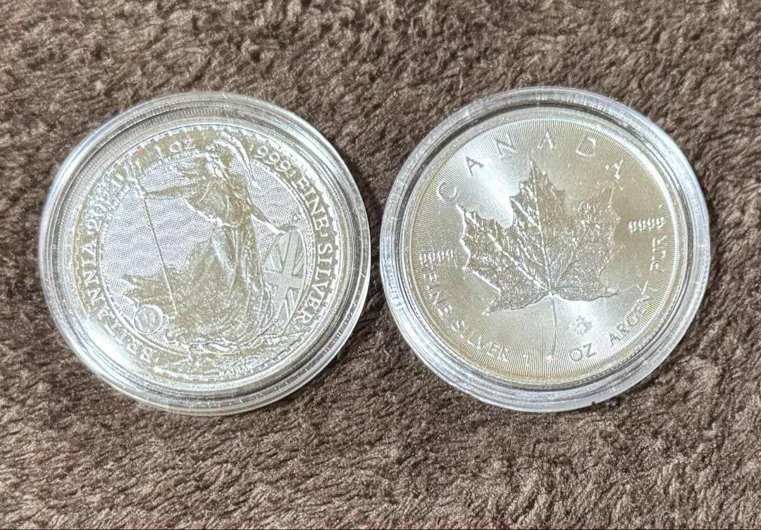 1オンス銀貨 メイプルリーフ銀貨＆ブリタニア銀貨 純銀 2枚セット