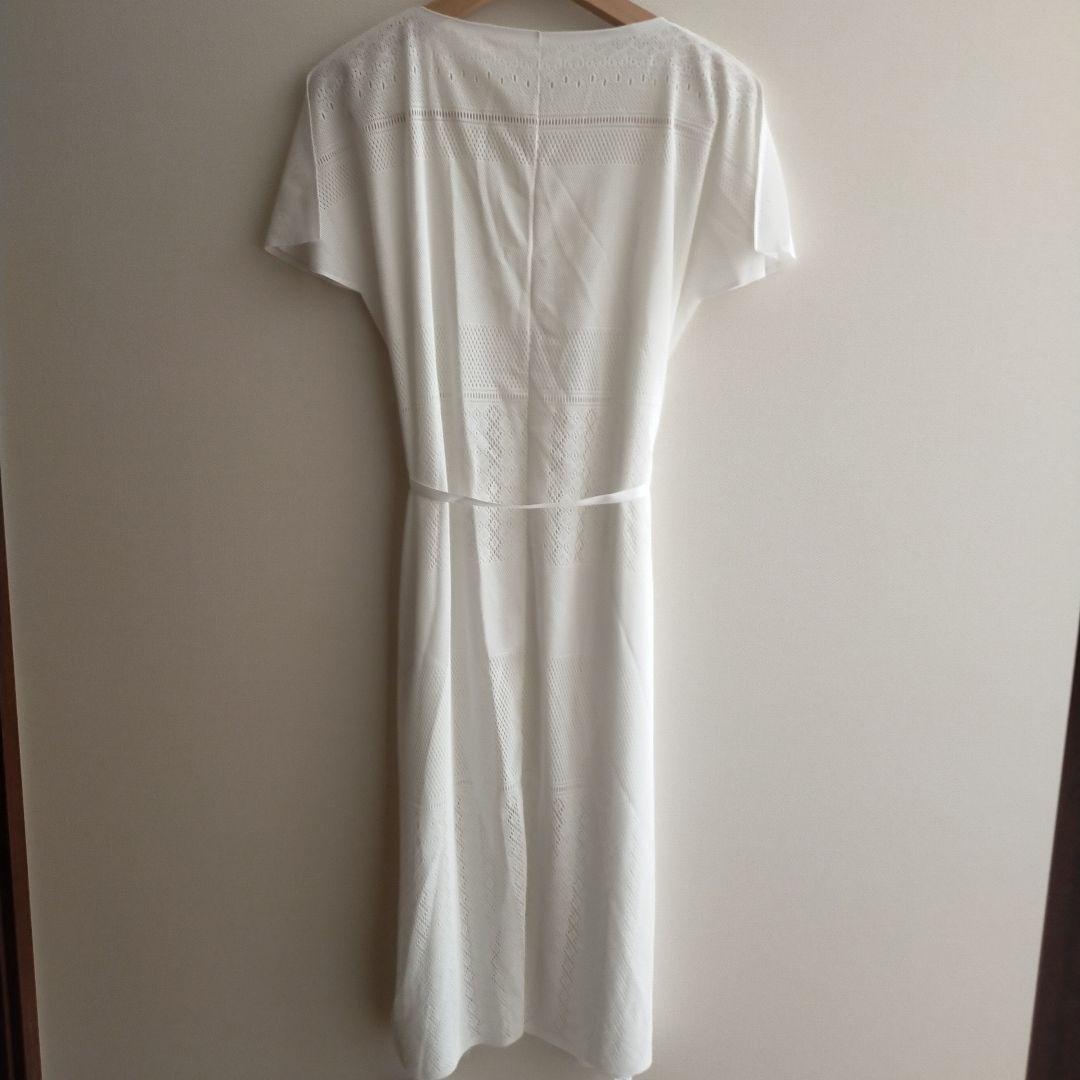 チャコット　レースニット　カシュクールワンピース　白　Mサイズ
