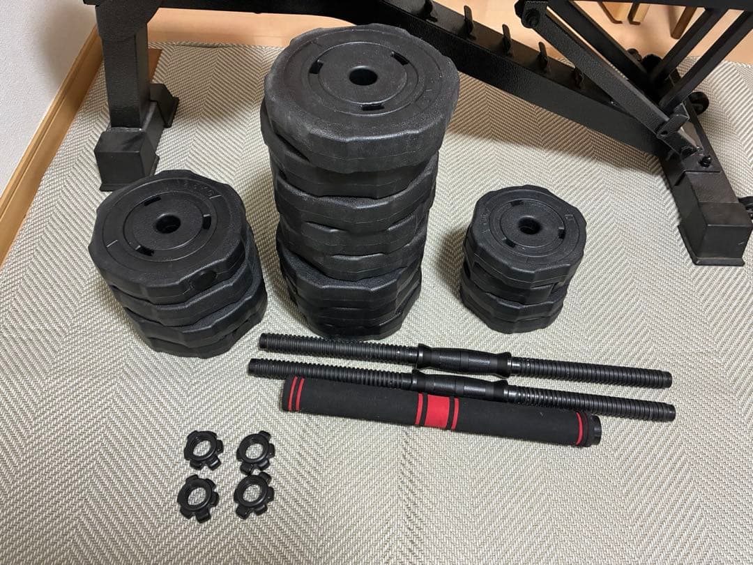 調整可能トレーニングベンチ&ダンベルセット　【引き取り限定】