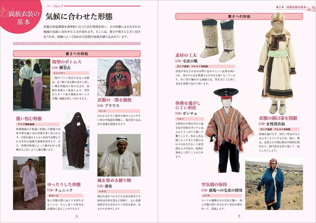 世界の民族衣装図鑑 　刺繡 ビーズ 　綴織 絣 サリー ブラウス 毛皮