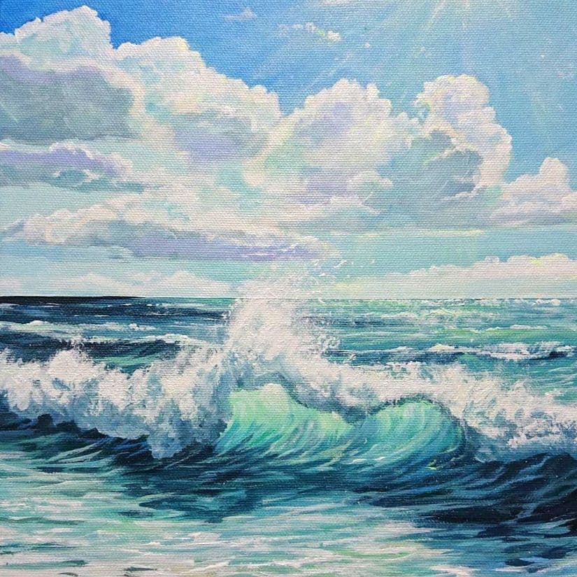 【海の荒波】アクリル画 F3 風景画 絵画