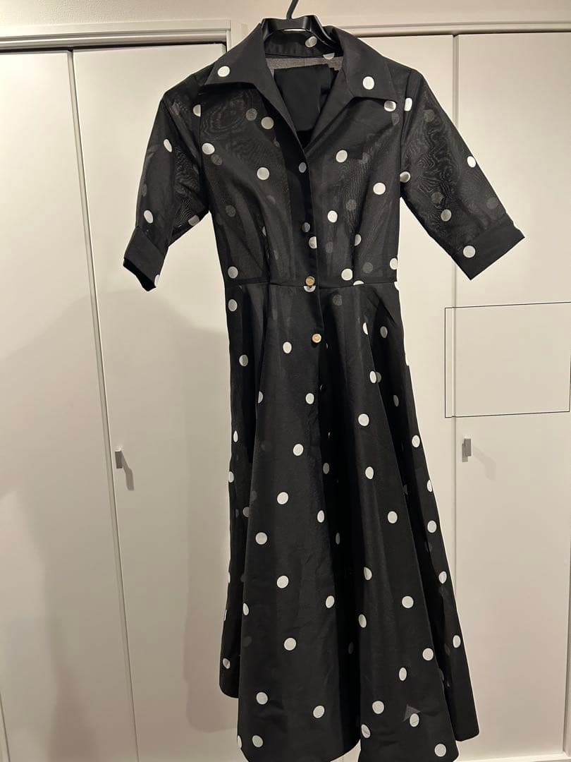 【完売品】定価51000円JENNE日本製シアードットドレスワンピースSブラック