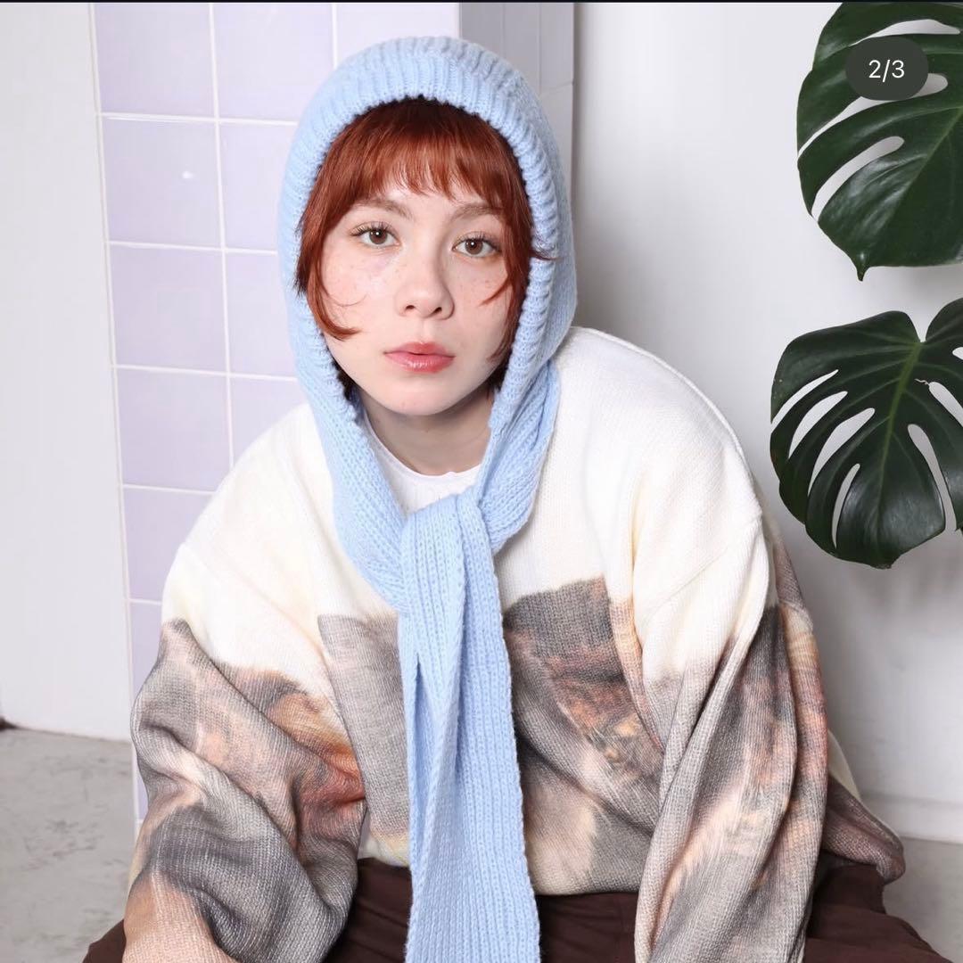 【値下げ！】hood knit hood scarf BLUE