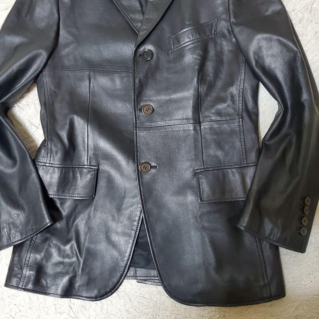 美品 Paul Smith ラムレザーテーラードジャケット L ブラック 本革