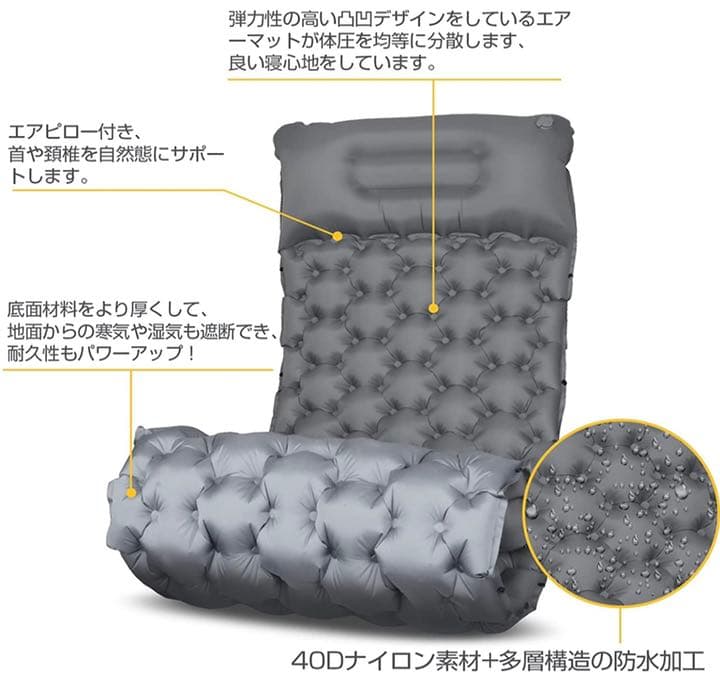 車中泊マット 携帯便利 【厚7.5cm長194cm幅72cm】 (グレー)