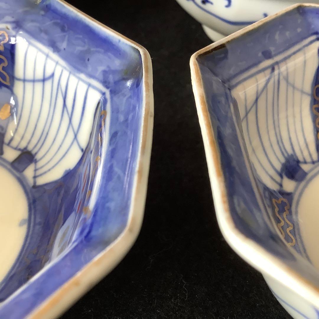 大正レトロ　昭和レトロ　古伊万里風　小鉢　八角小鉢　時代物　11.5㎝　4個