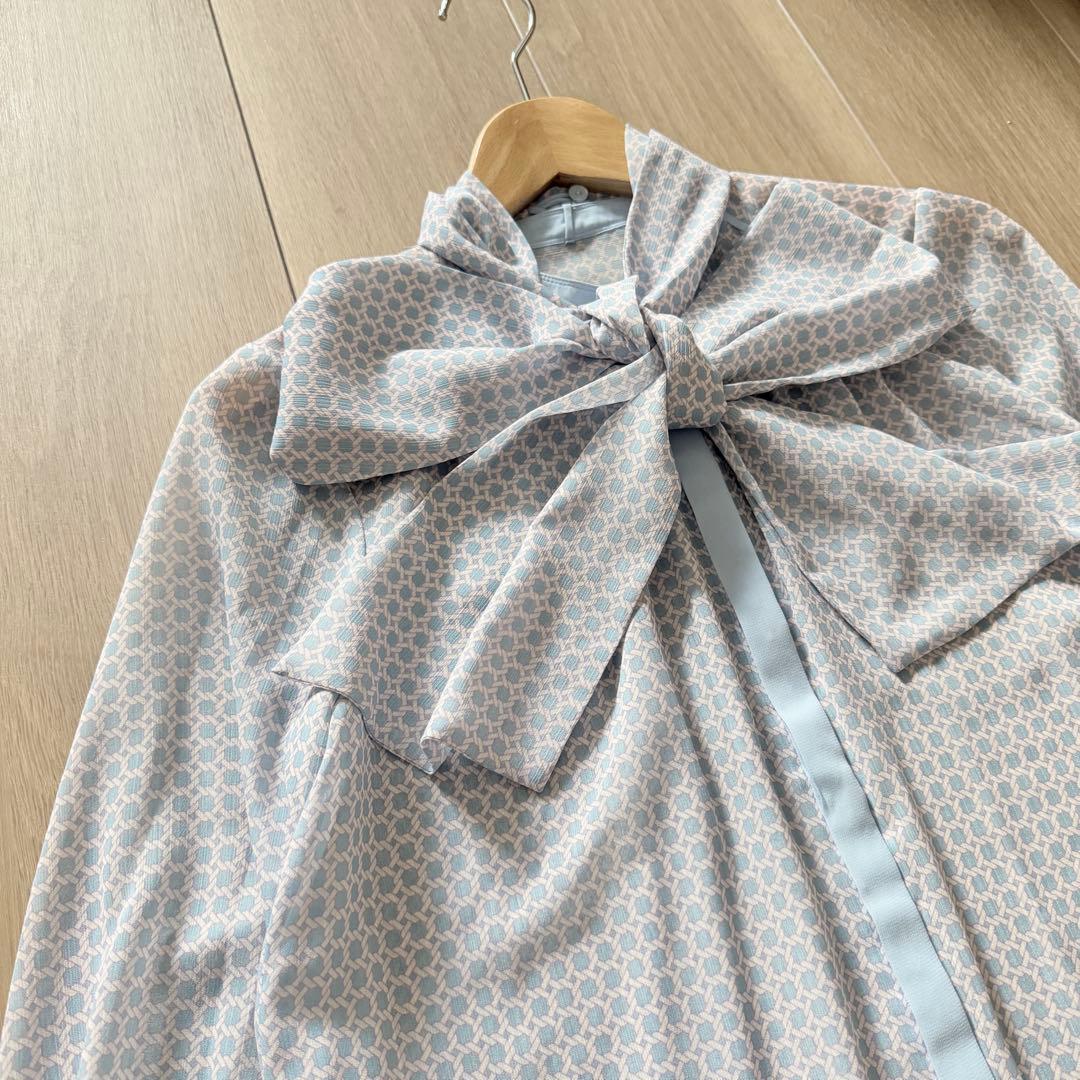 美品✨アナイ　サークルローププリント ボウタイブラウス 2WAY シフォン　38