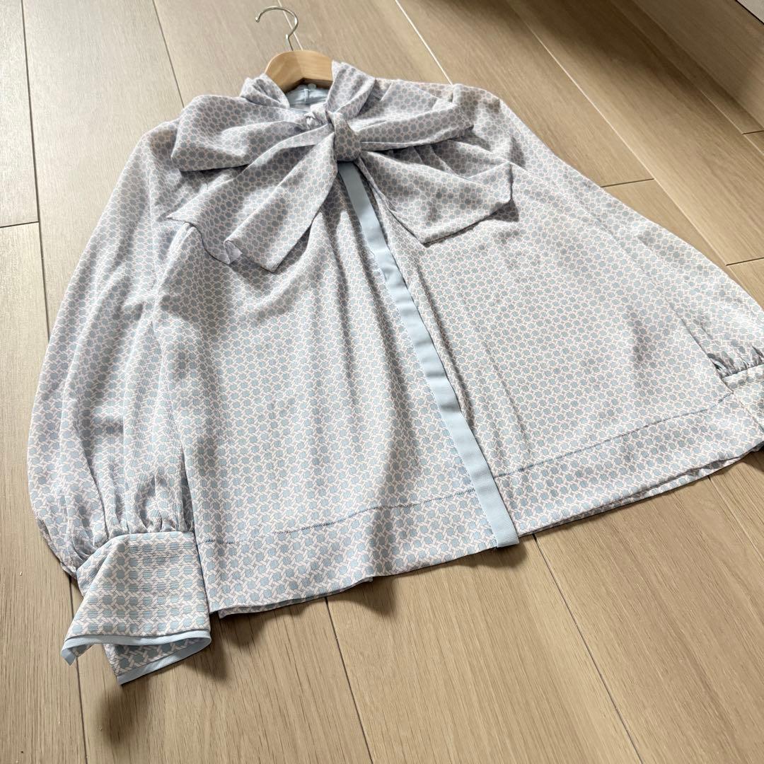 美品✨アナイ　サークルローププリント ボウタイブラウス 2WAY シフォン　38