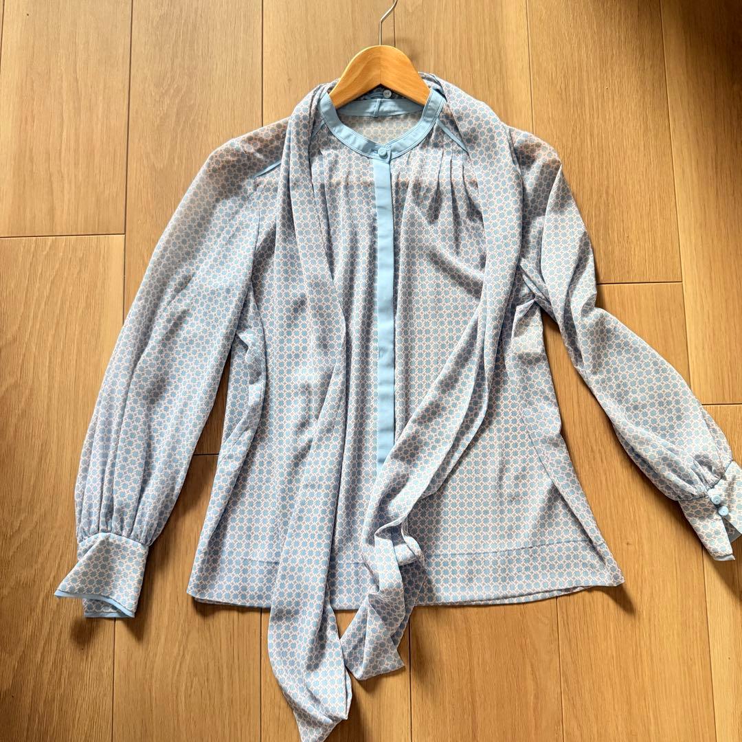 美品✨アナイ　サークルローププリント ボウタイブラウス 2WAY シフォン　38