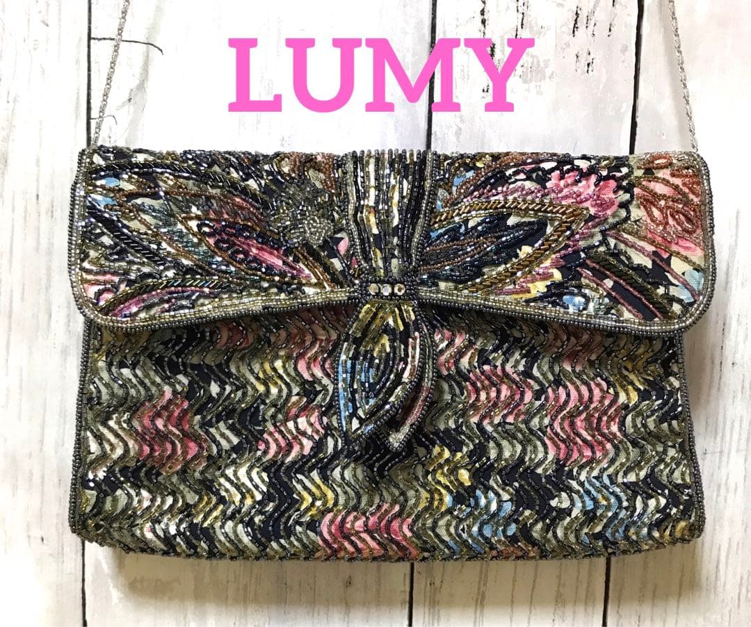 美品✨　皇室御用達　LUMYはしもと　ビーズバッグ　手刺し　2way