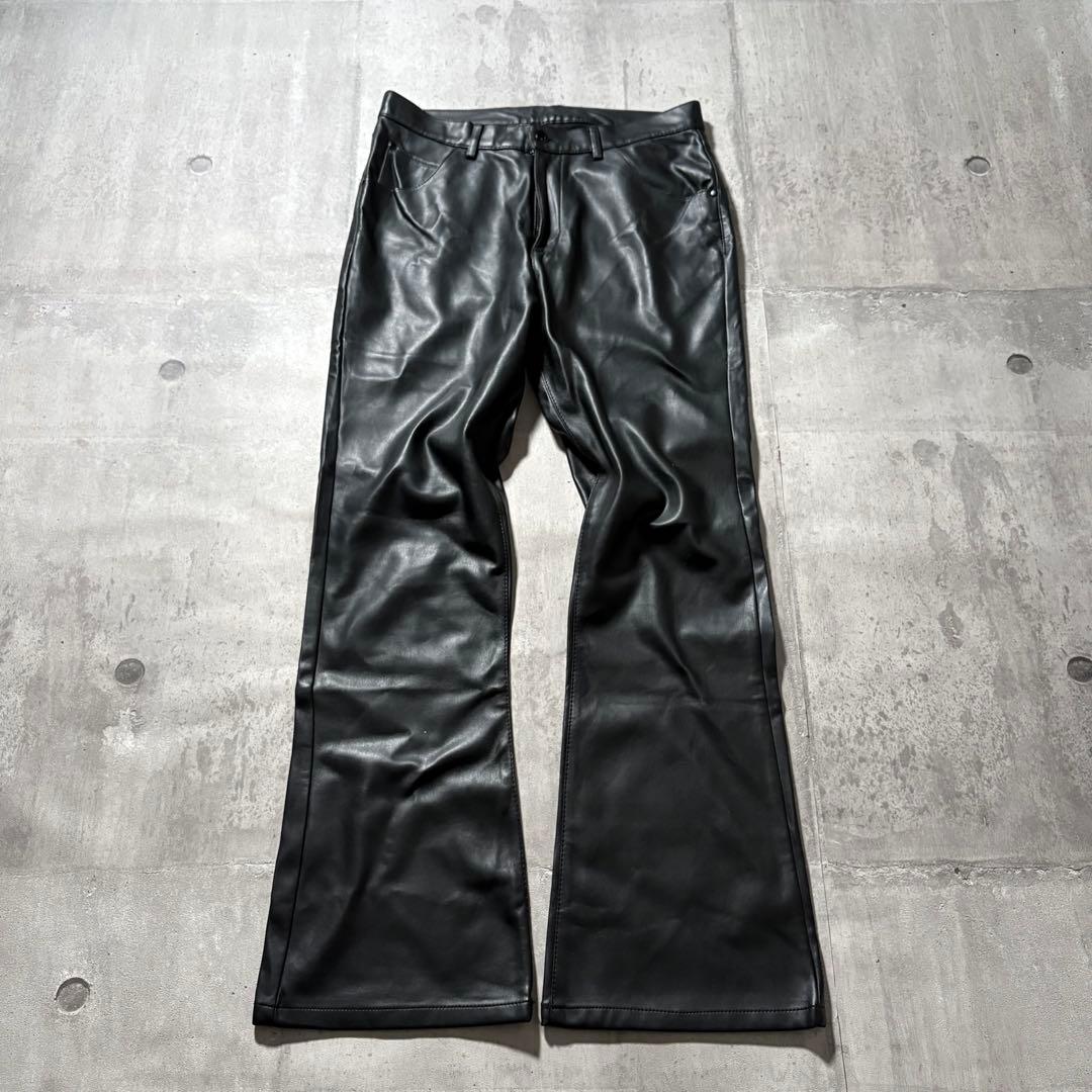 パンツ 00s leather flare pants y2k dark wear