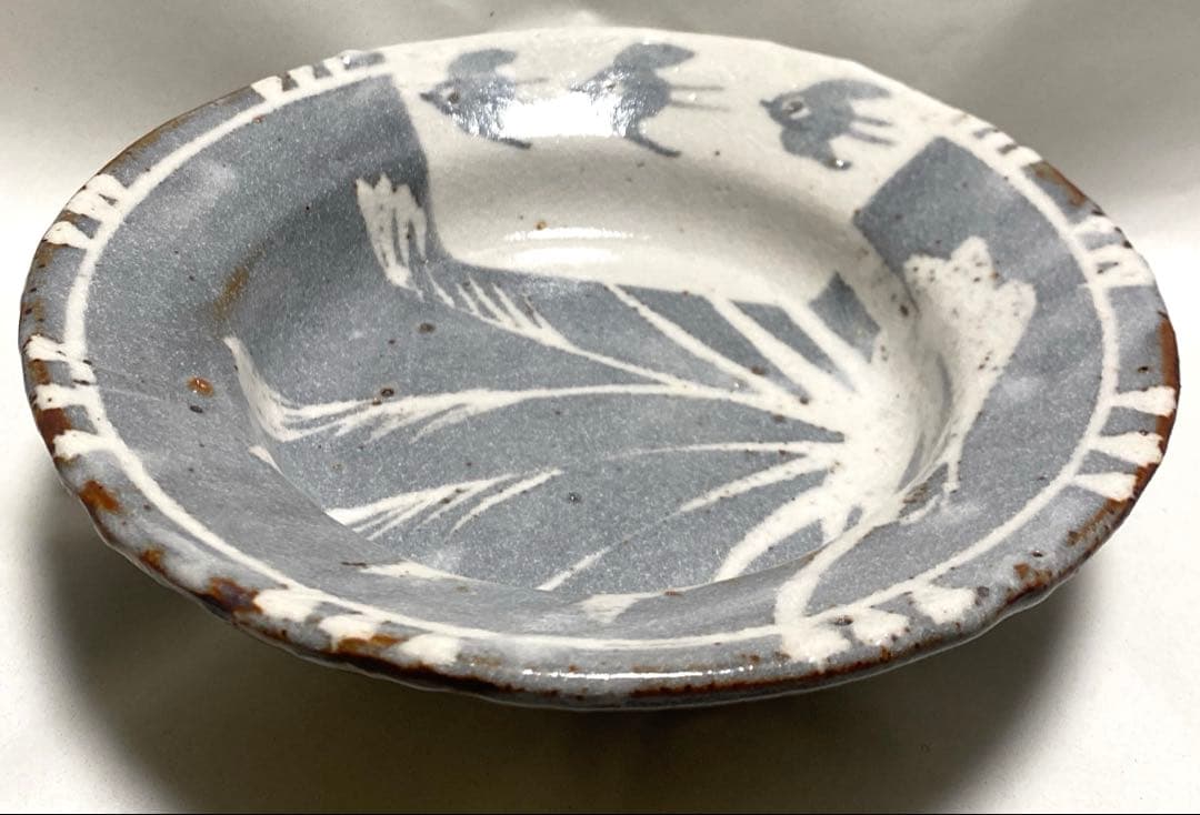 唐津焼　鳥　三羽の鳥　三つ足　盛り皿　菓子皿　アンティーク