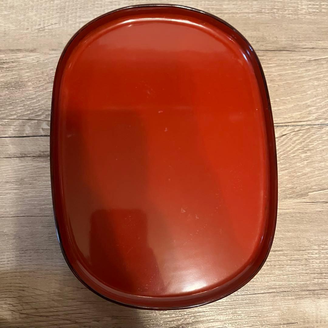 E-1 【味わい深い】漆器 小物入れ 溜塗り オーバル型 弁当箱 木箱付き