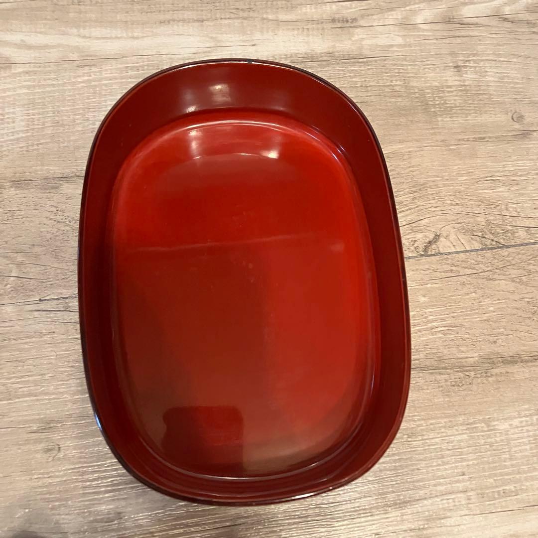 E-1 【味わい深い】漆器 小物入れ 溜塗り オーバル型 弁当箱 木箱付き
