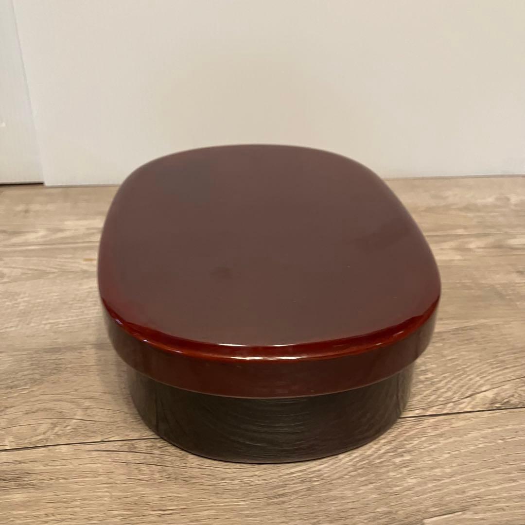 E-1 【味わい深い】漆器 小物入れ 溜塗り オーバル型 弁当箱 木箱付き