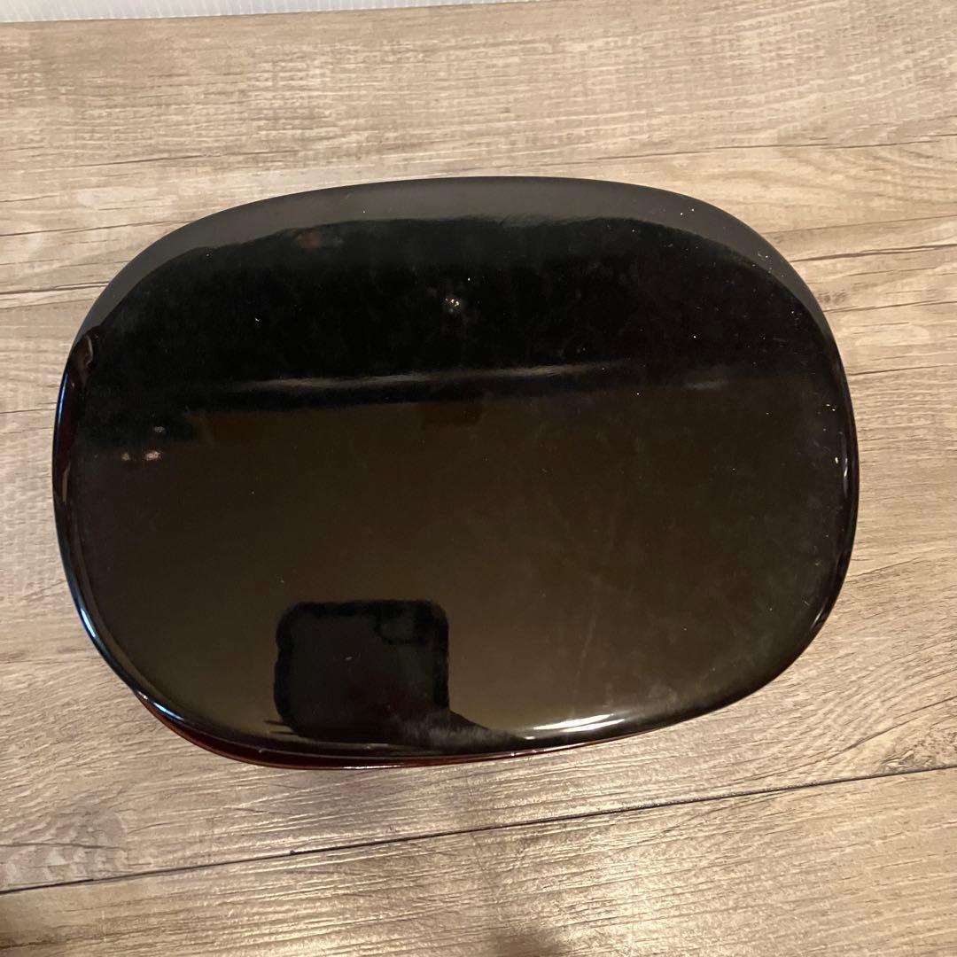 E-1 【味わい深い】漆器 小物入れ 溜塗り オーバル型 弁当箱 木箱付き