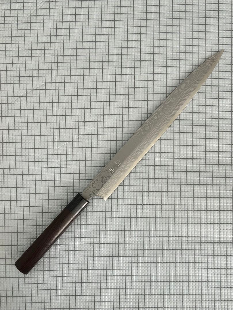 仙助 柳刃包丁 包丁 300mm 安来鋼青紙２号 ダマスカス 紫檀シノギ柄 ①