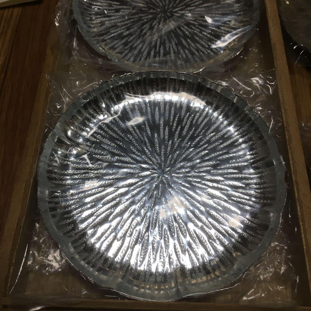 1023  銀  喜久割  銘々皿　5客セット(フォーク 1欠品)