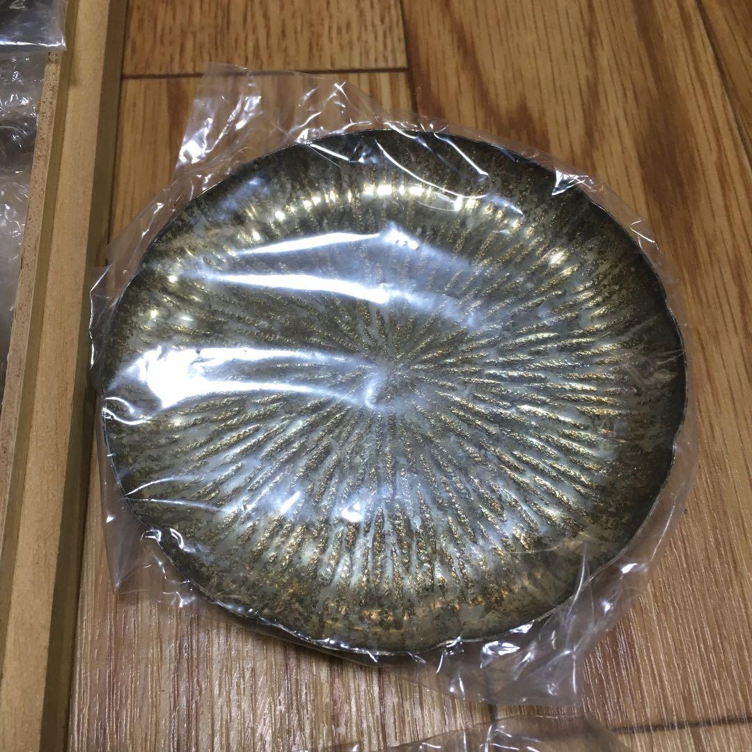 1023  銀  喜久割  銘々皿　5客セット(フォーク 1欠品)