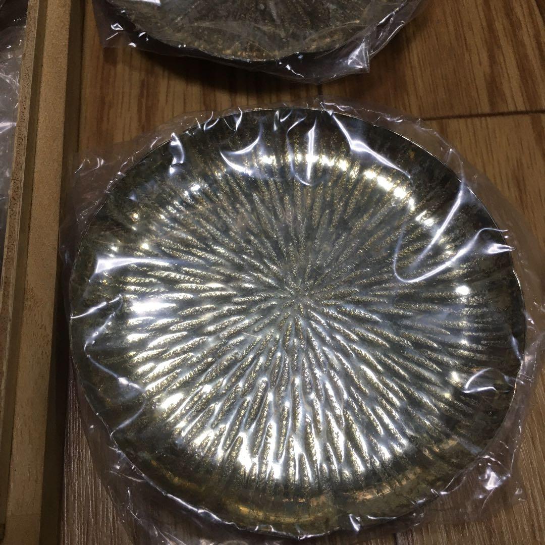 1023  銀  喜久割  銘々皿　5客セット(フォーク 1欠品)