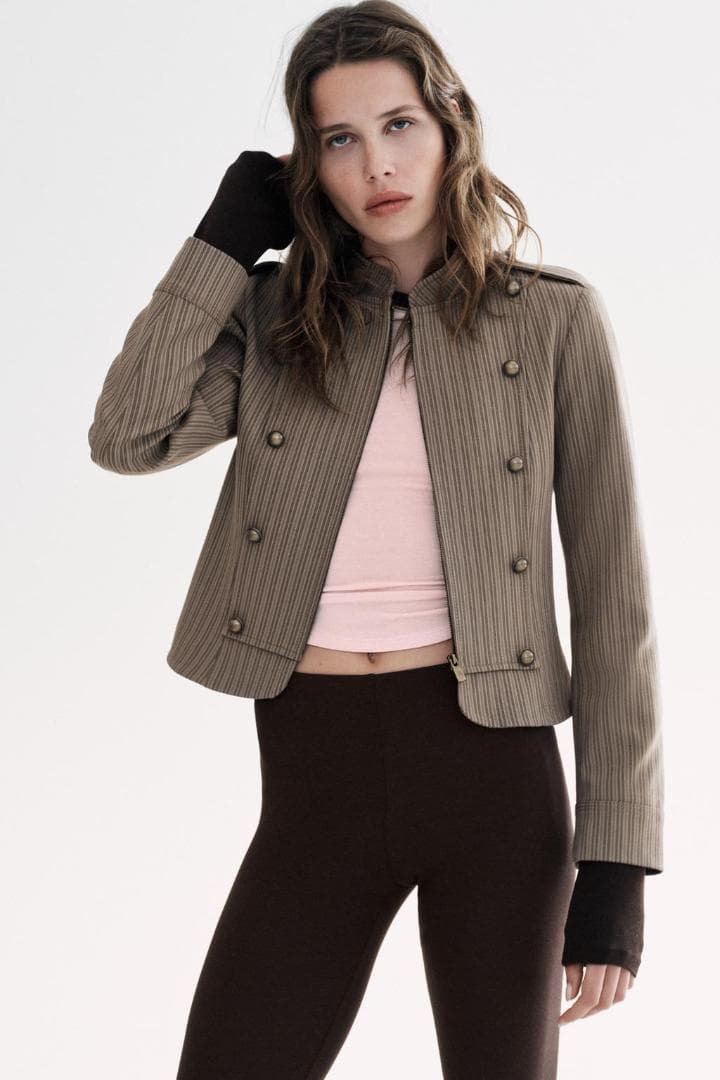 ZARA ストライプ柄フィットブレザー L　ナポレオン