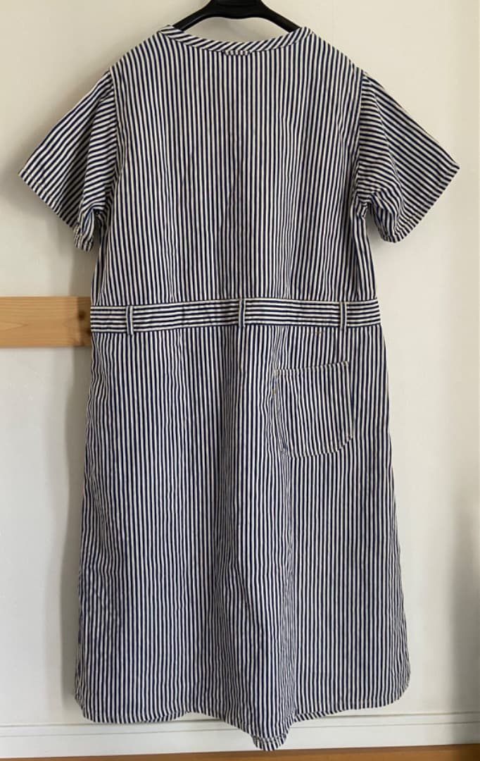 45R 綿麻小麦デニムのジャンパードレス（インディゴ 濃）