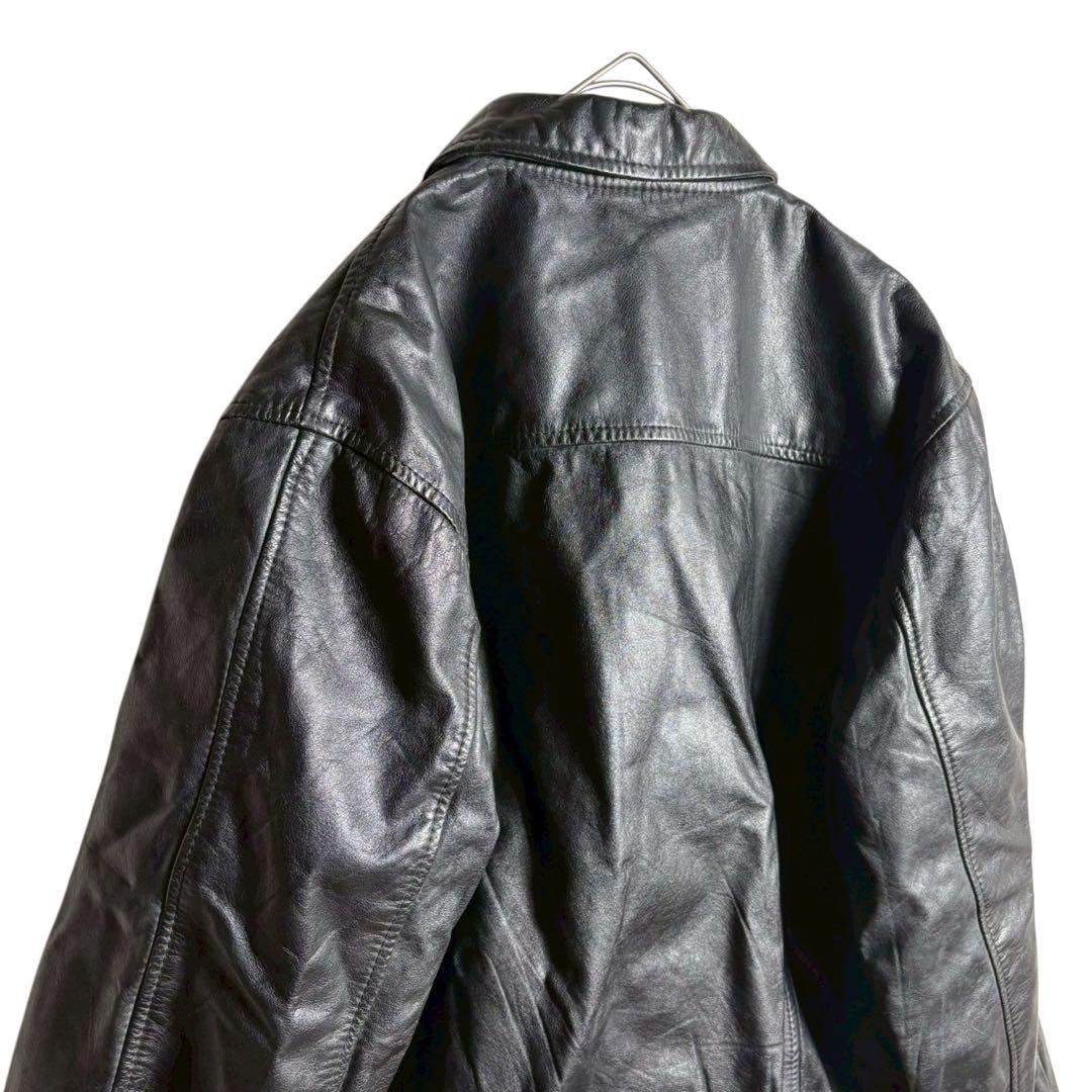 レザージャケット　ブルゾン　短丈　牛革　カウレザー　本革　ヴィンテージ　黒　XL