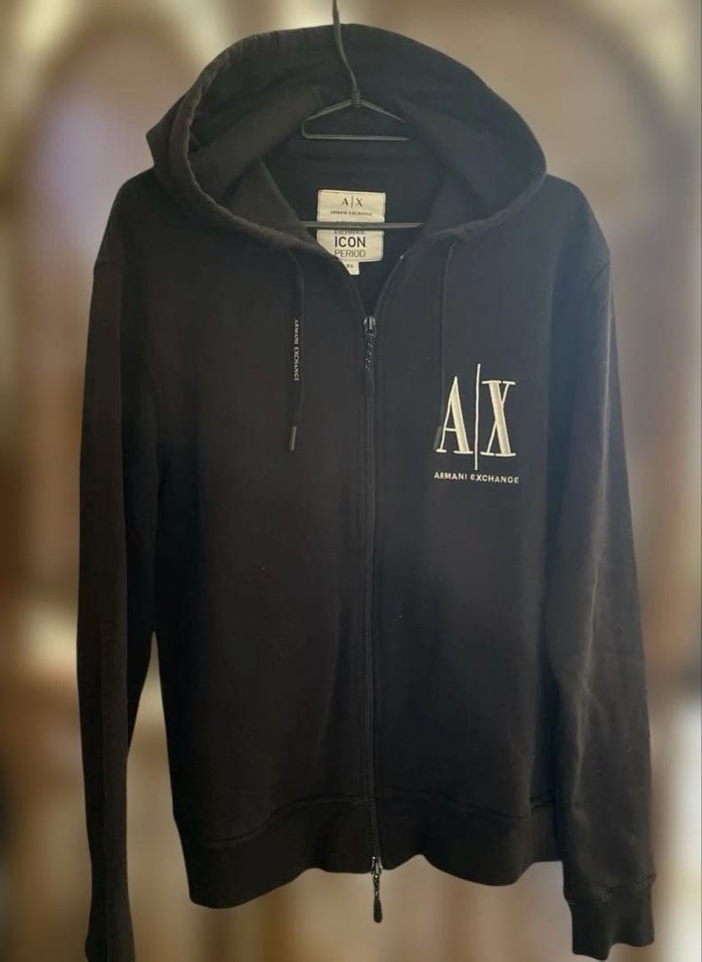美品 ARMANI EXCHANGE アルマーニ パーカー スウェット　刺繍　黒