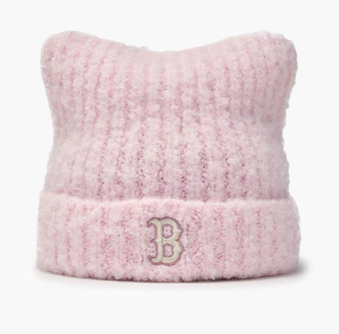 新品大人気♡カリナ着♡MLB korea 猫耳ビーニー　Bロゴピンク