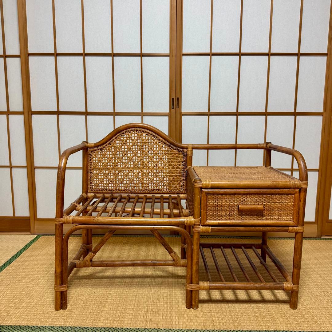 籐 ラタンベンチ 椅子 昭和レトロ ドレッサーセット③