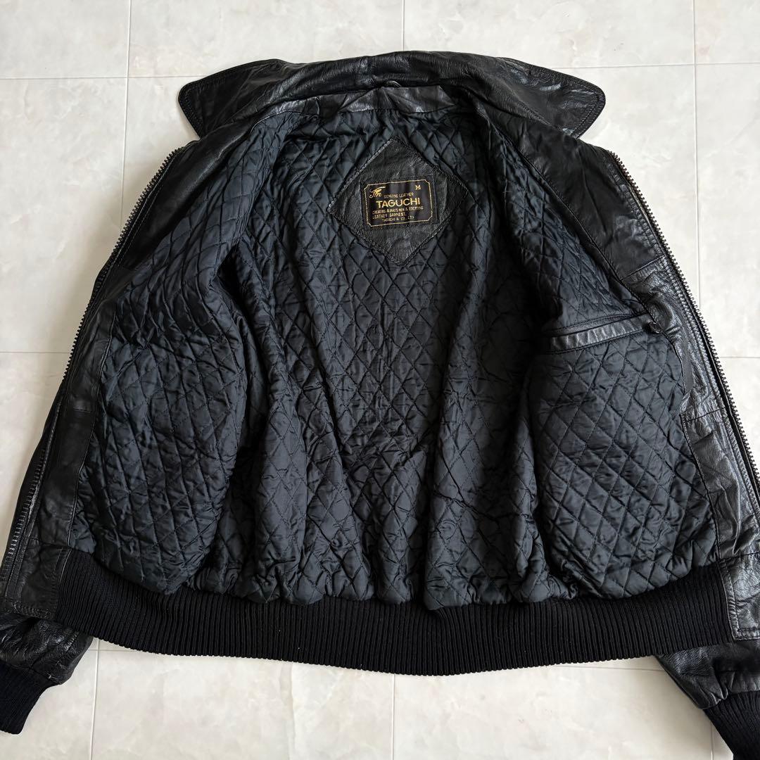 90s vintage TAGUCHI 本革レザーブルゾン 黒 M 短丈 a-2
