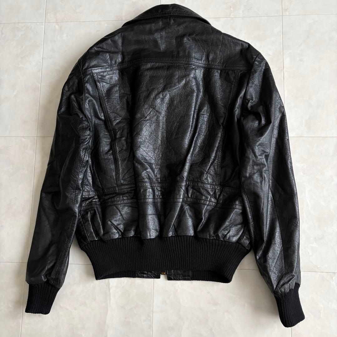90s vintage TAGUCHI 本革レザーブルゾン 黒 M 短丈 a-2