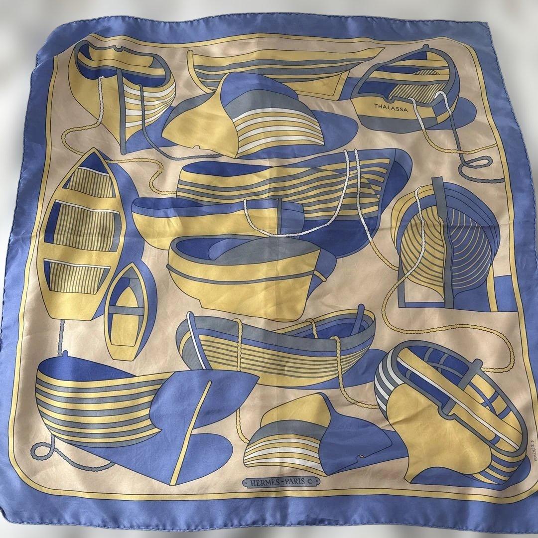 HERMES ボートデザイン シルクスカーフ　エルメス