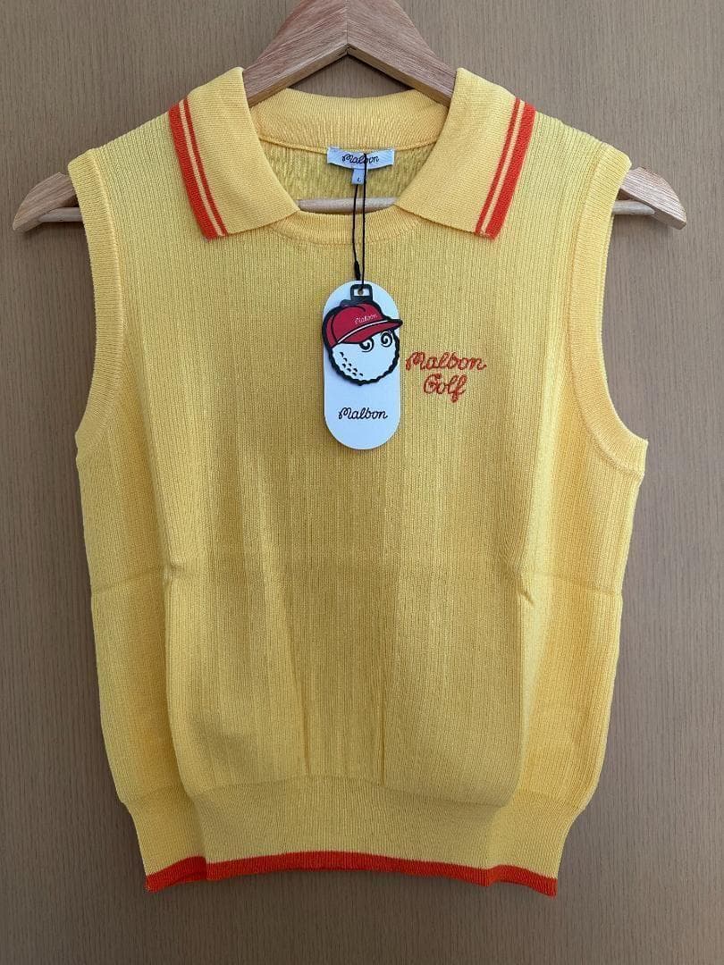 黄色M マルボンゴルフ ニット ノースリーブ Malbon Golf ベスト