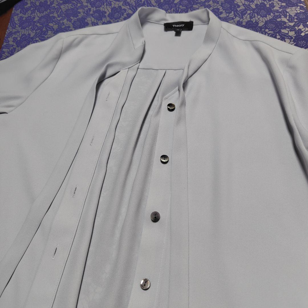 【美品】Theoryジョーゼットタイブラウス❦ボウタイ長袖/色アイス/Sサイズ