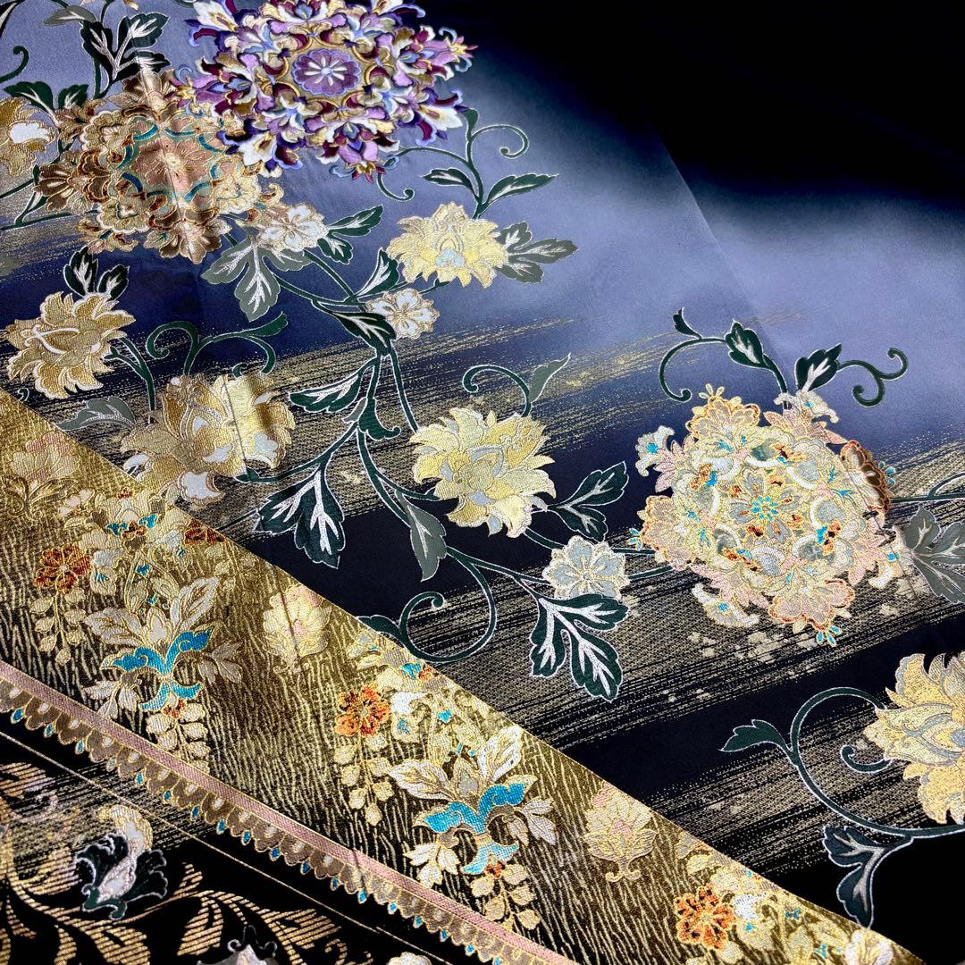 わた　着物リメイクワンピース　黒留袖ドレス　作家物　正倉院　刺繍　縦ライン