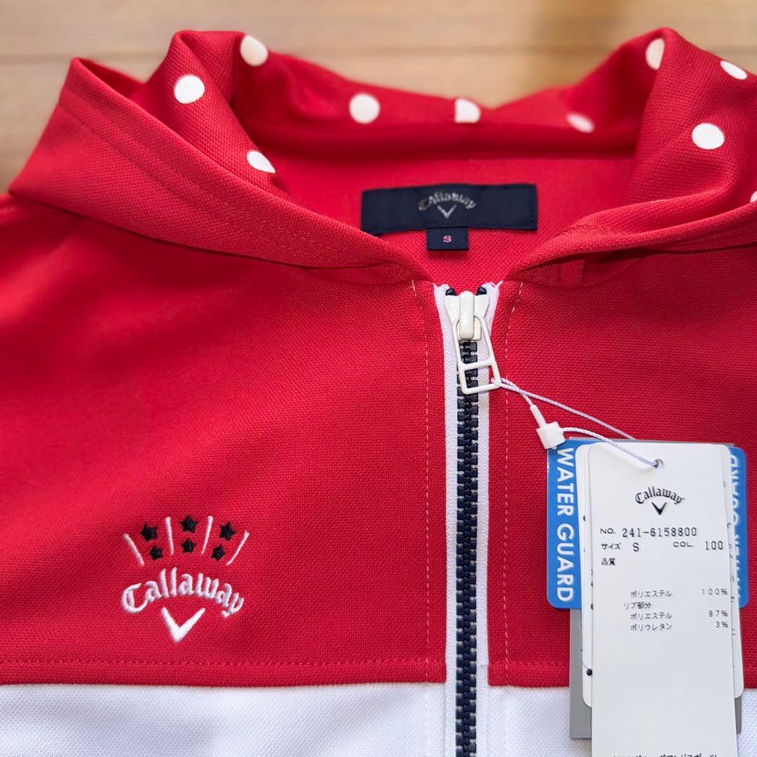 未使用タグ付　Callaway　Sサイズ　パーカー　赤/白　耐久撥水加工素材